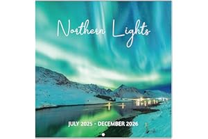 GOIUNLT 2025-2026 Calendar,Wall Calendar, Northern Lights Calendar from Jul 2025 - Dec 2026, 12" x 24" (Open), 18 Month Wall Calendar 2025-2026, Large Blocks, Thick Paper, Hanging Holes, Ample Writing Space