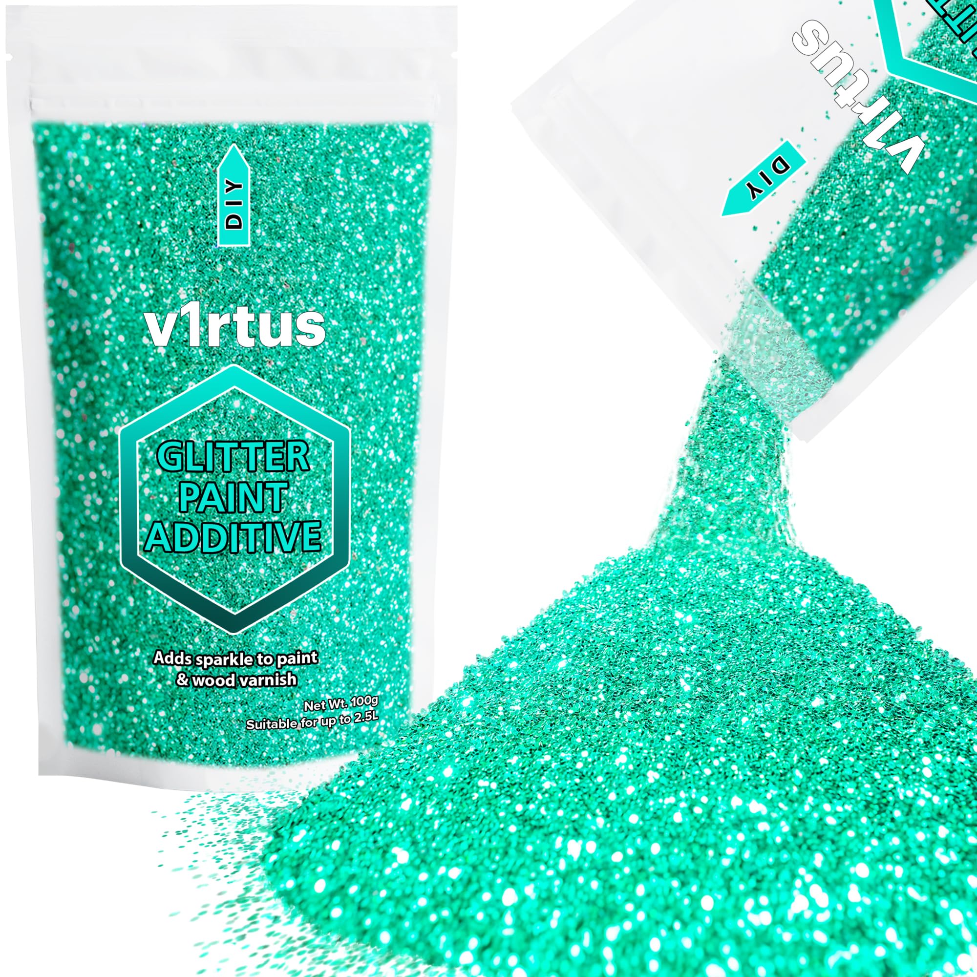 Turquoise Blue Glitter Paint Additive 100g | Sparkle Glitter Paint for Walls Interior Exterior, v1rtus