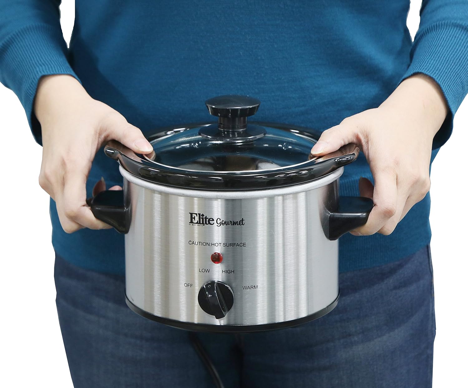 Elite Gourmet Lid & Ceramic Pot Slow Cooker with Adjustable Temp, Entrees, Sauces, Stews & Dips, Dishwasher Safe Glass Lid & Crock, 1.5 Quart, Stainless Steel: Crock Pot: Kitchen & Dining