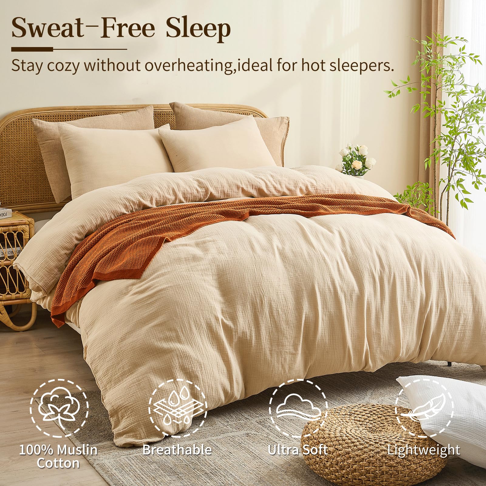 Condition photo showing New/Like New for meishang muslin duvet cover queen size - 100% organic cotton, soft textured gauze weave duvet cover