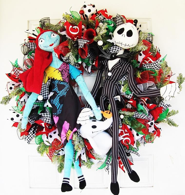 Christmas Jack Skellington Sally Zero, Deco Mesh Front Door
