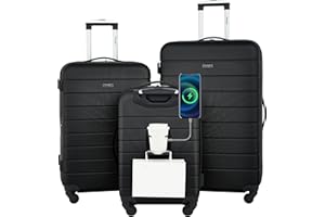 Wrangler Smart Luggage Set with Cup Holder and USB Port, Black, 3 Piece Set