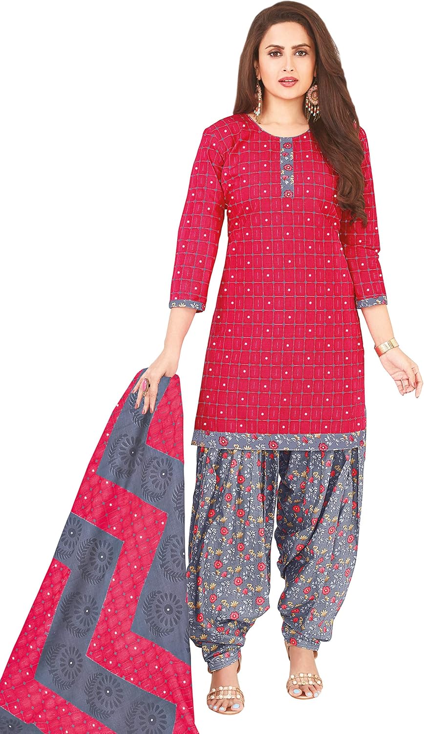 Buy Ganpati Jighyasha 1403 Cotton Pink and grey Printed Unstitched Patiala Dress Material for 