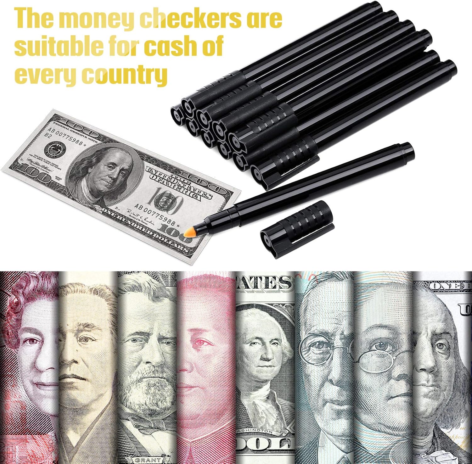 Counterfeit Bill Detector Pen Money Checker Bill Money Detector Marker Pen for Cash Currency Note (20 Pieces) : Office Products