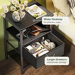Huuger Nightstand Set of 2, Night Stand with Fabric