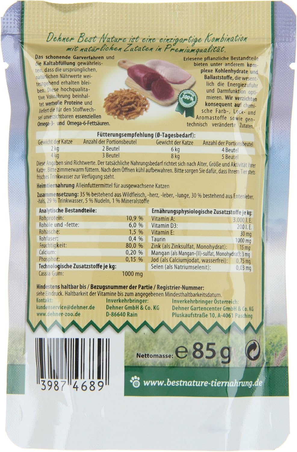Dehner Best Nature Adult Cat Food Wild and Duck with Noodles in Bag 16 x 85 g (1.36 kg), 1.36 kg (Pack of 1) - Image 5
