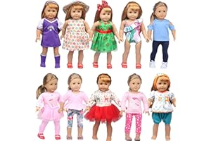 MSYO 10 Sets 18 Inch American Doll Clothes and Accessories, Cute Doll Outfits for Girls Dolls, Includes Dresses SwimmSuits Pajamas Leggings, Soccer Uniforms, Doll Costumes Gift for Kids 3 and Up