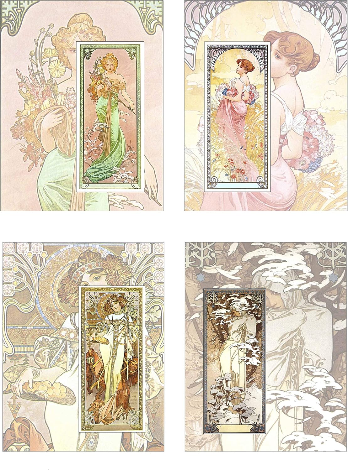 Amazon Com Artdash Brand Premium Art Nouveau Reproductions The Four Seasons Set Of 4 Easy To Frame 8 10 Prints An086 By Alphonse Mucha Posters Prints