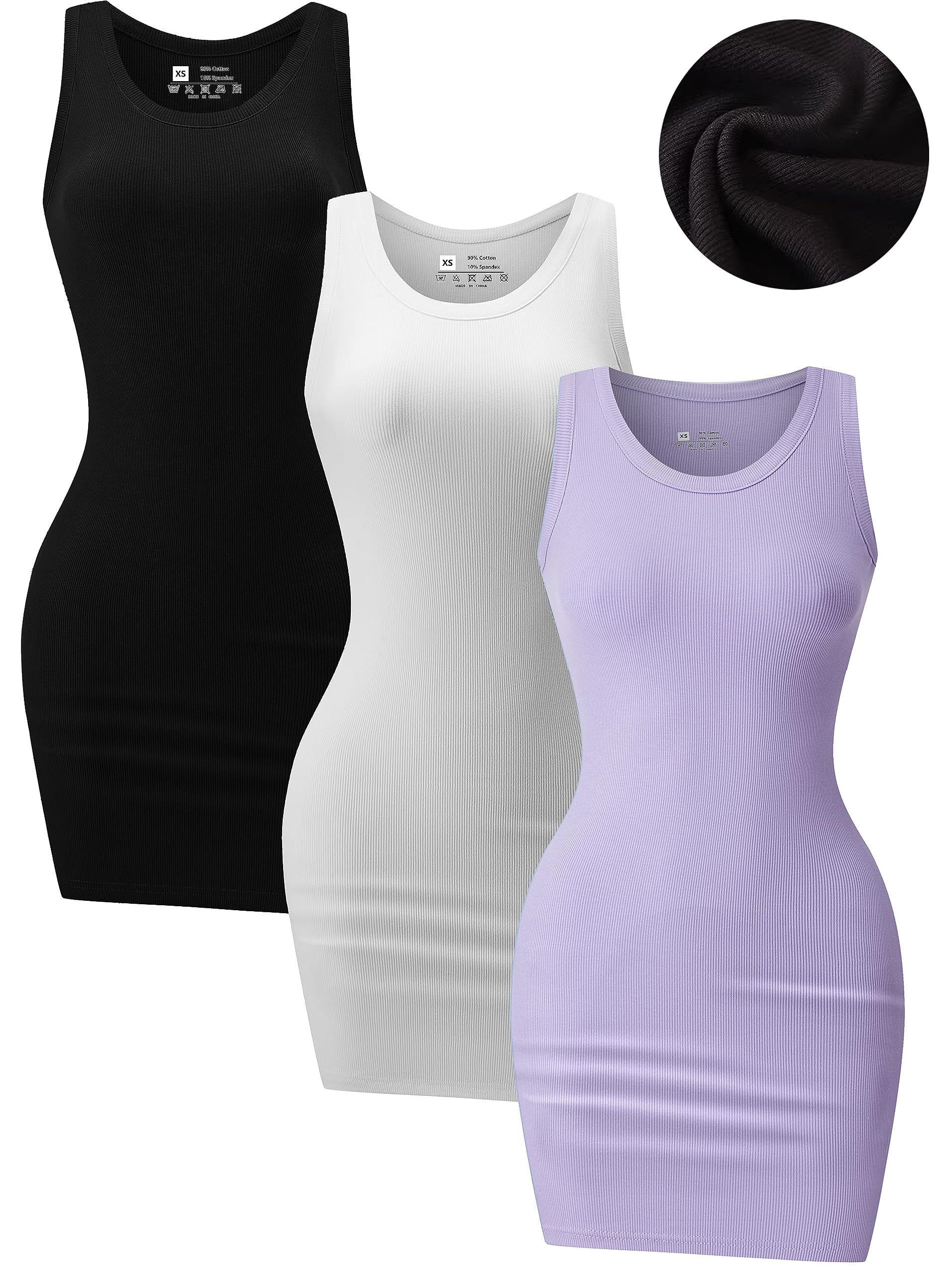 Chongbaijia 3 Piece Womens Summer Ribbed Tank Dress Scoop Neck Sleeveless Tank Top Dresses Basic