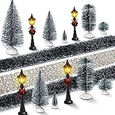 Hotop 18pc Christmas Village Accessories 47.2 Inch Village Roads Mini Snowy Trees Streets Light Lamppost Hedge Figurines Set for Display Winter Holiday Decorations DIY Crafts No Batteries(Modern)