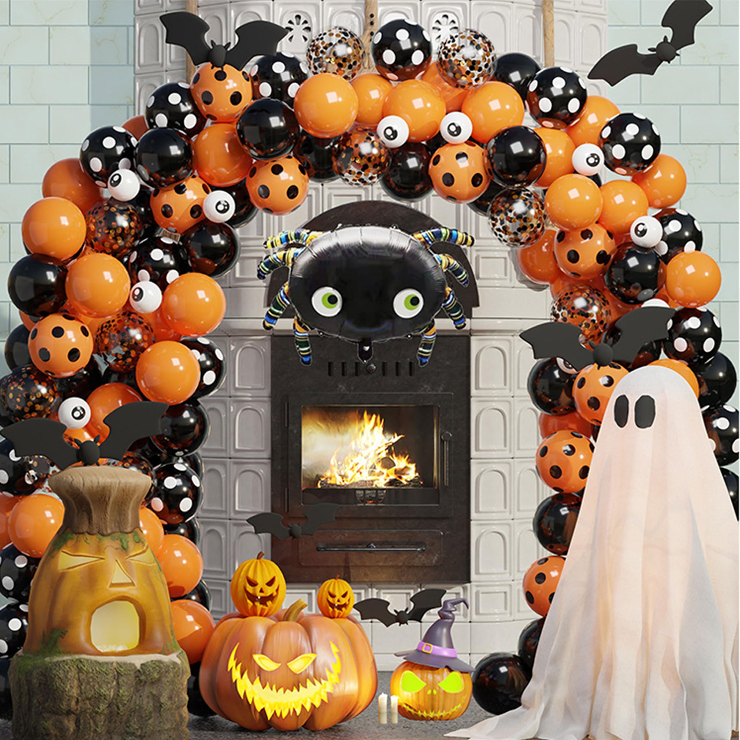 Photo 1 of 119 PCS halloween balloon arch kit,Orange and Black Balloon Arch Garland Kit, Eye with Spider for halloween decorationsTheme Parties