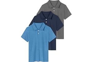 Resinta 3 Pack Boys Dry-Fit Active Athletic Performance Polo Short Sleeve Golf Shirt Cool Quick Dry Training Workout Shirts