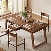 Tribesigns 55'' Dining Table with Storage Drawer, Rectangular Dinner Kitchen Table with Solid Wood Legs for 4-6 People, Mid-C