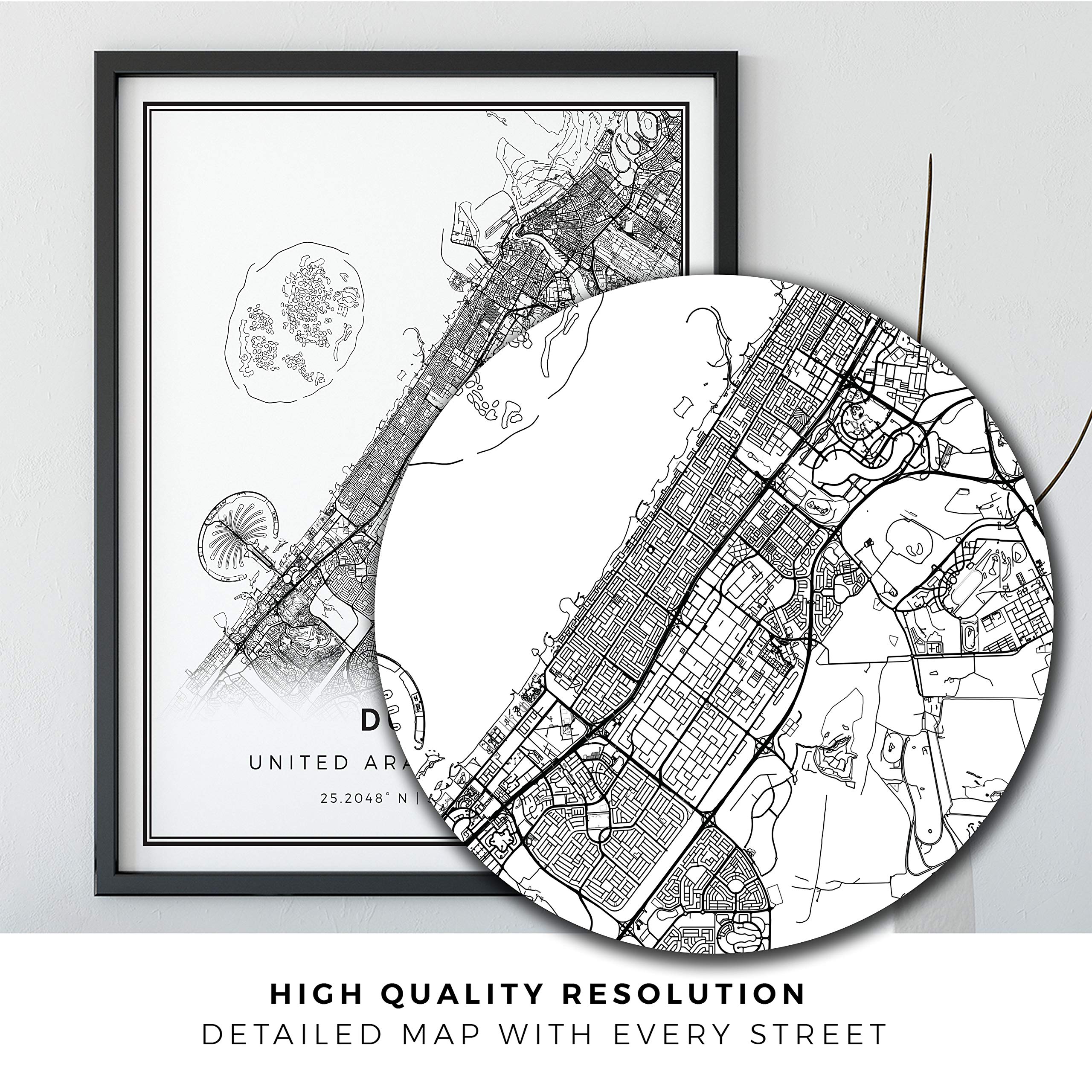 Squareious Dubai Map Poster Print Modern Black And White Wall Art Scandinavian Home Decor United Arab Emirates City Prints Artwork Fine Art Posters 20x30 Buy Online In Albania