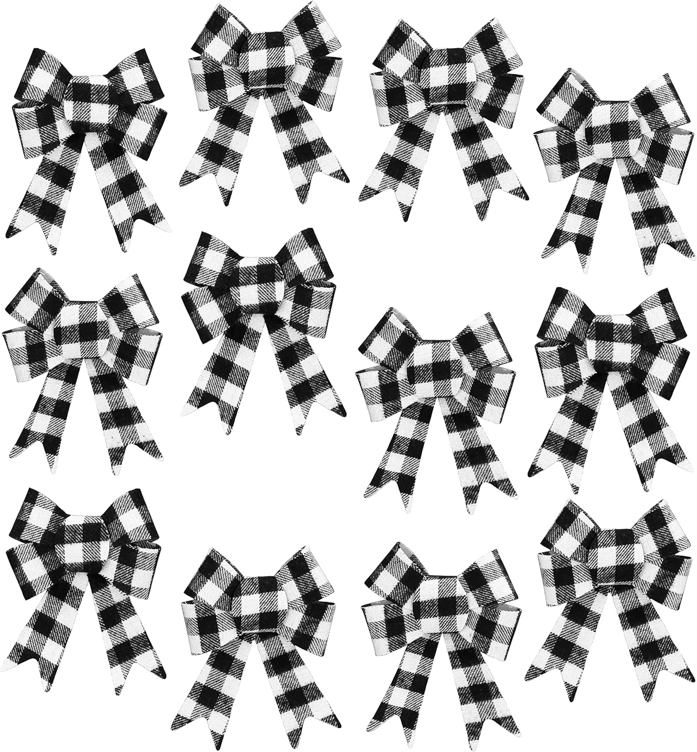 Bows & Ribbons - Iconikal Decorative Bows, 5 x 7 inches (White Buffalo Plaid) 12-Pack