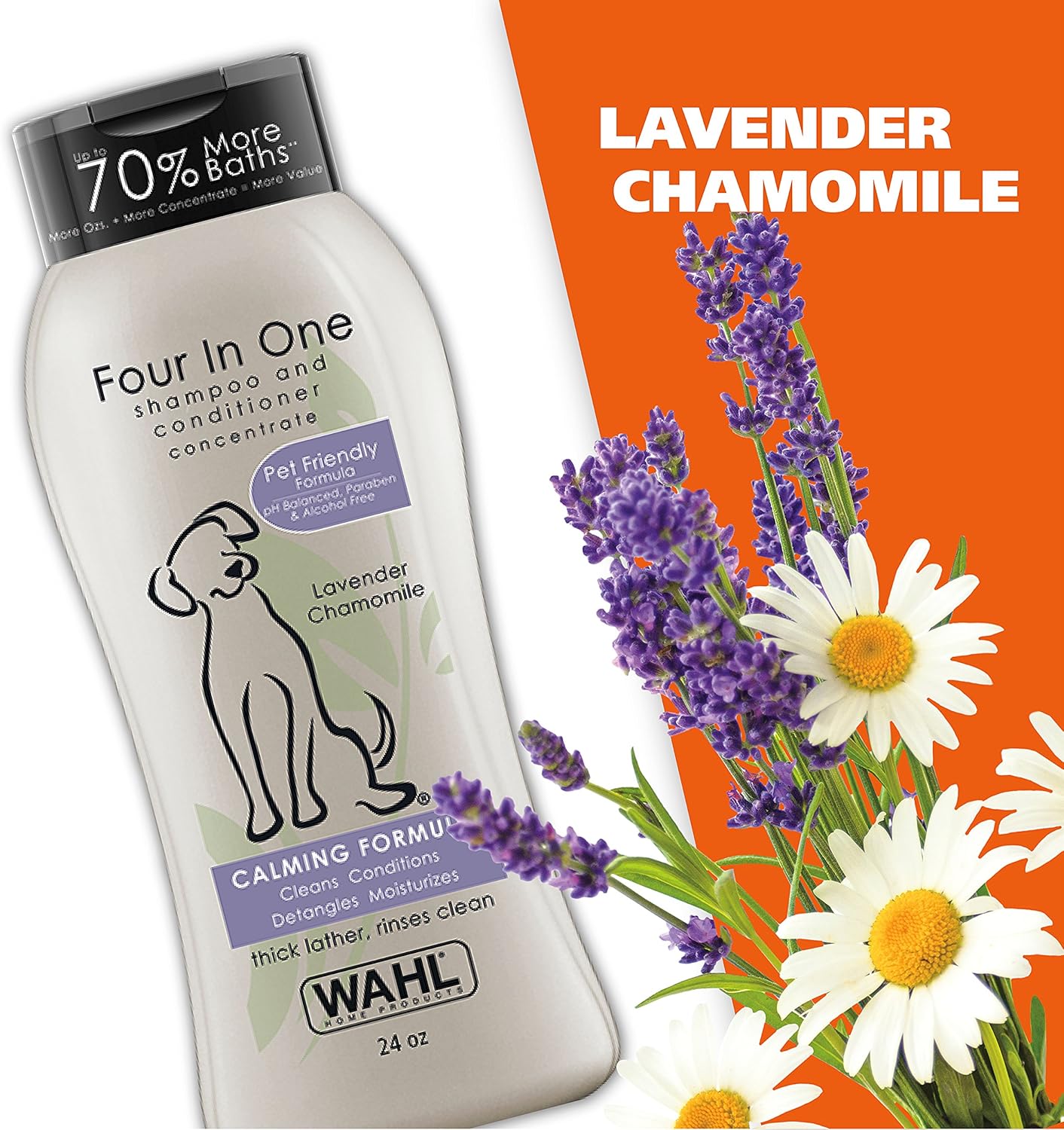 Pet Shampoos Plus Conditioners : Wahl 4-In-1 Calming Pet Shampoo – Cleans, Conditions, Detangles & Moisturizes with Lavender Chamomile & 100% Natural Ingredients - 24 oz (820000A)