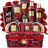 Mothers Day Gifts from Daughter and Son, Spa Bath and Body Gift Set, Exotic Rose Gift Basket for Women &amp; Men, Thank You, Birthday, Mom, Personalized Gifts with Body Scrub, Bubble Bath, Lotion &amp; More