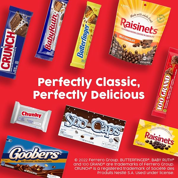 ASSORTED BUTTERFINGER, CRUNCH, AND BABY RUTH MINI CHOCOLATES, 90 COUNT PARTY PACK, 32.4 OZ