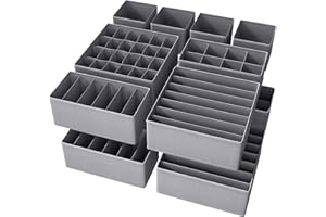 NAC HOOH Drawer Underwear Organizer Divider Fabric Foldable Dresser Storage Basket Organizers and Storage Bins for Storing Bra Ties Lingerie Undies Sock Panty Belts Clothes Scarves Grey