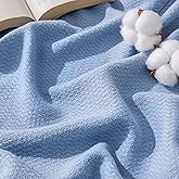 Bedsure GentleSoft 100% Cotton Large Throw Blanket for Couch 50x70 inches - Breathable and Lightweight, Soft Cozy Herringbone Woven Cotton Throw for Summer, Ashley Blue Office Chair Blanket