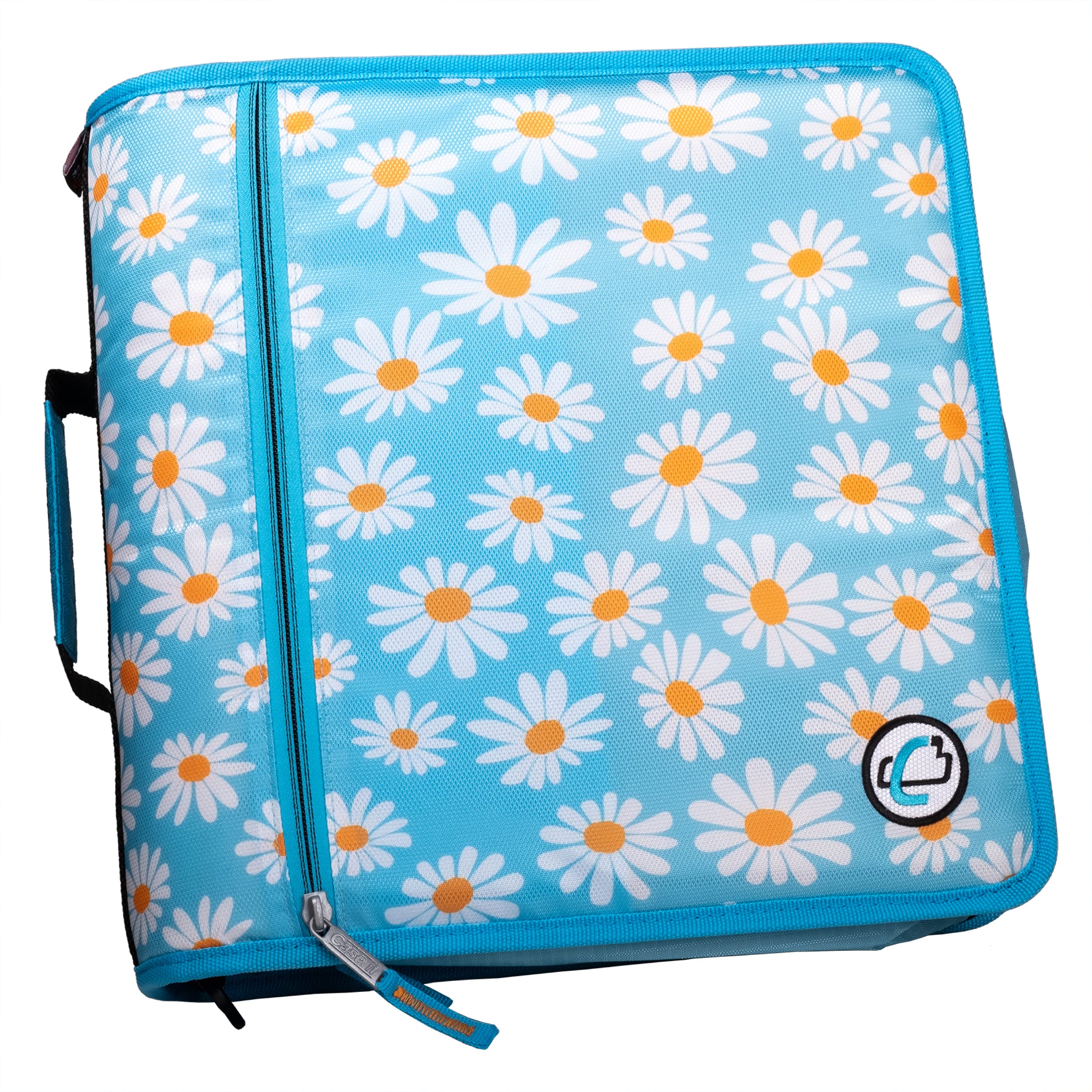 Photo 1 of Case-it The Mighty Zip Tab Zipper Binder - 3 Inch O-Rings - 5 Color Tab Expanding File Folder - Multiple Pockets - 600 Sheet Capacity - Comes with Shoulder Strap - Light Blue Daisy D-146-P