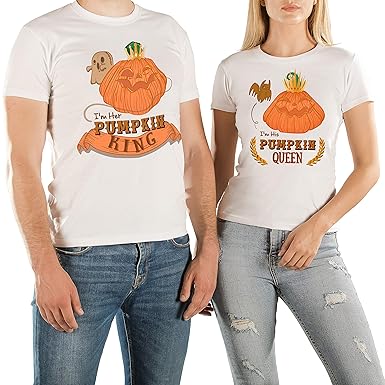 VivaMake® 2 Partnerlook Halloween T Shirts Für Damen und Herren mit Lustige Aufdruck Pumpkin King und Queen