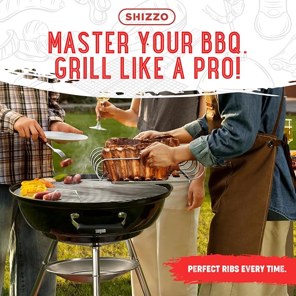SHIZZO RIB RACK FOR SMOKING & GRILLING, HOLDS UP TO 4 FULL RACKS OF RIBS, FOLDABLE DESIGN, FITS LARGE GAS SMOKER OR CHARCOAL GRILL, PERFECT BBQ ACCESSORY, SMOKER ACCESSORIES, GIFTS FOR MEN, FATHER