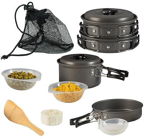 Image result for 8pcs Outdoor Camping Hiking Cookware Backpacking Cooking Picnic Bowl Pot Pan Set Support Wholesale