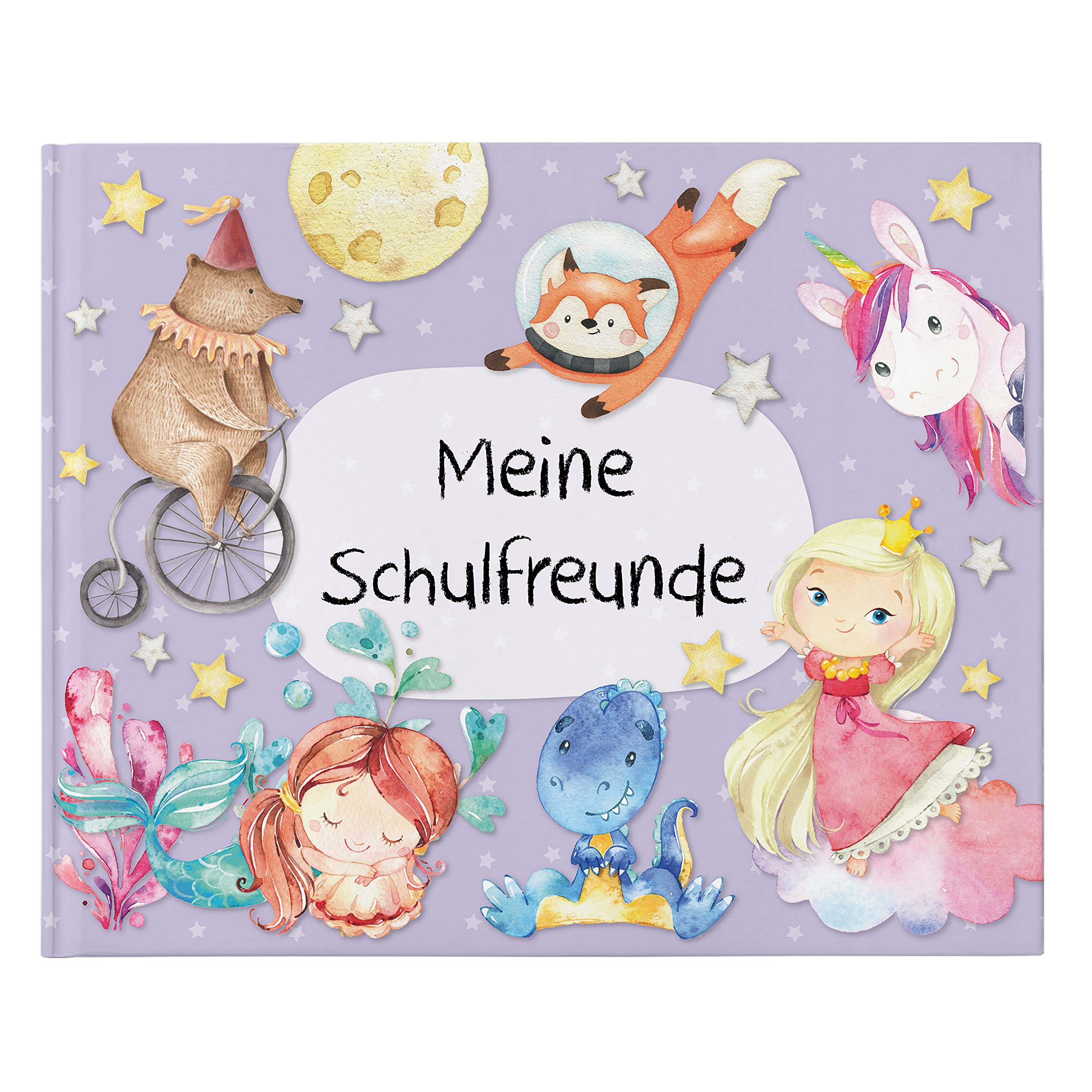 Papierdrachen High-Quality Friendship Book for Children - School Friends - Purple - Poetry Album with Princess, Unicorn & Mermaid - for 27 Friends - Colourful Child-friendly Design