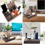 BELLE VOUS Brown Faux Leather 5 Compartment Valet Organiser Tray view 6