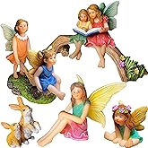 Mood Lab Fairy Garden - Miniature Family Kit Figurines & Accessories - Fairies Statue Set of 6 pcs - Outdoor or House Decor