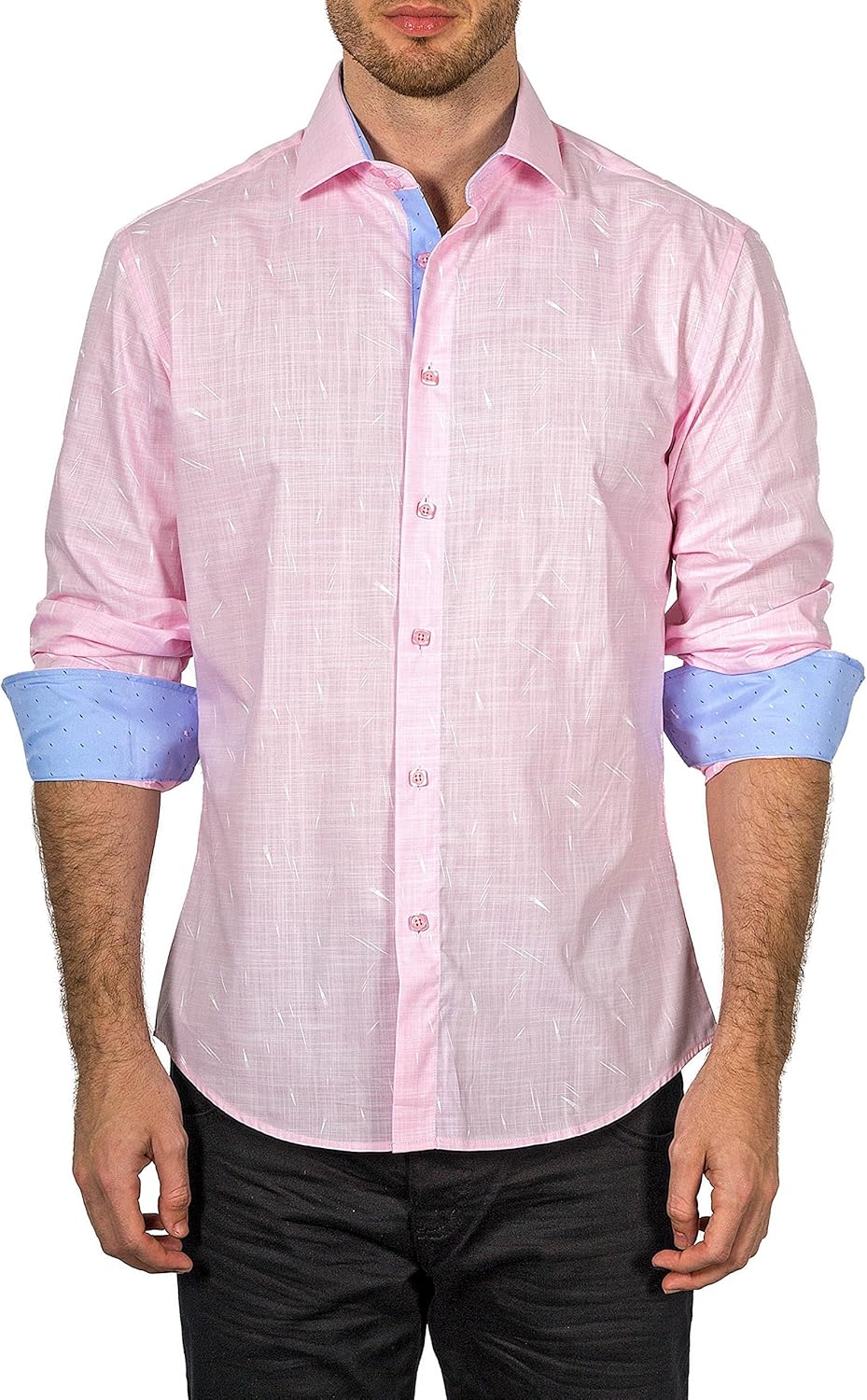 BESPOKE MODA Bespoke 172611 Men's Pink Button up Long Sleeve Dress