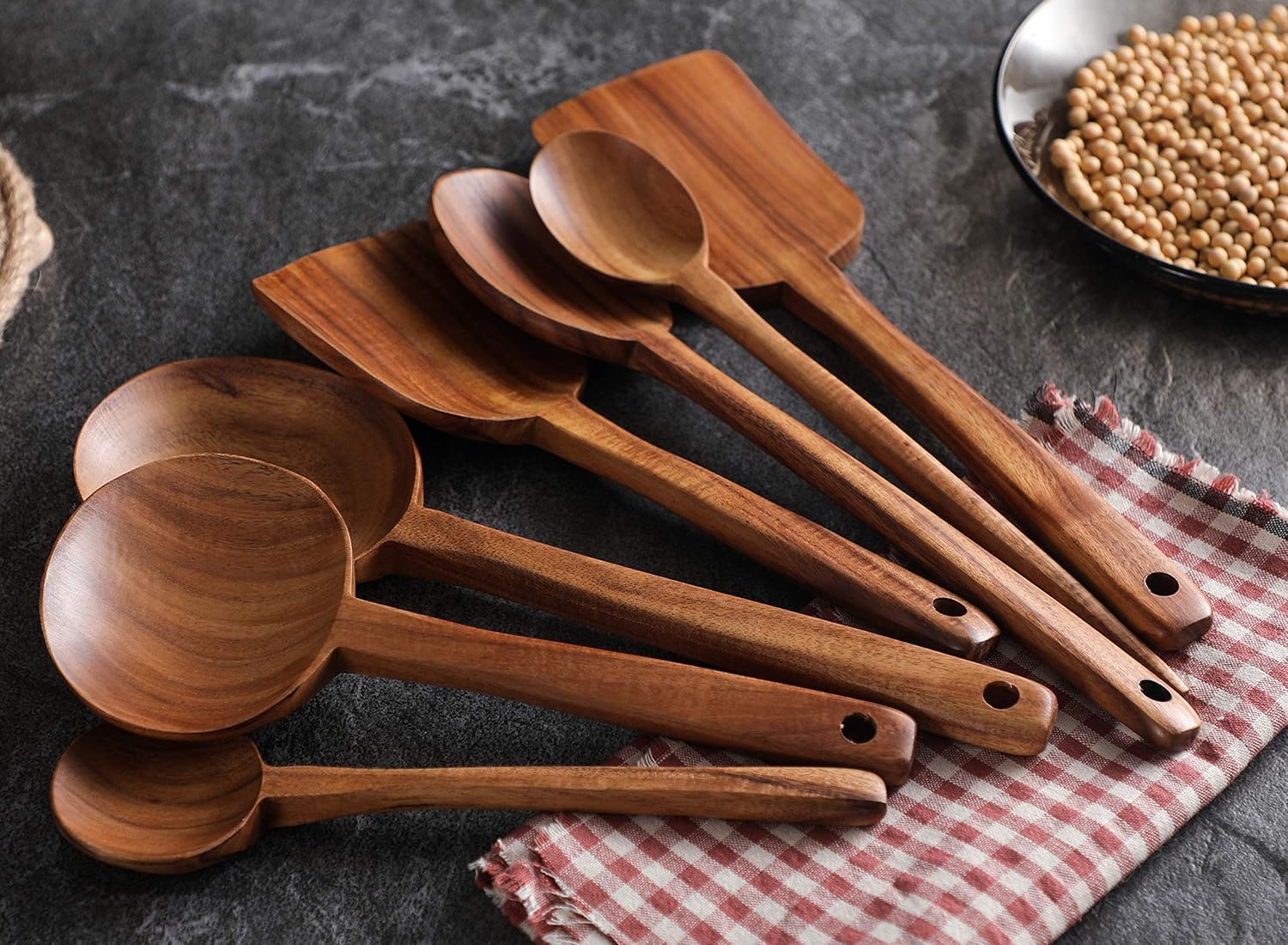 Amazon Com 7pcs Long Handle Wooden Cooking Utensil Set Non Stick Pan Kitchen Tool Nayahose Wooden Cooking Spoons And Spatulas By Ubae 7pcs Set Kitchen Dining