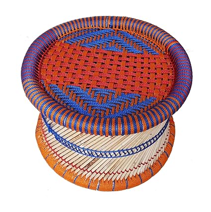 Pushkar Handicraft Cane Bar Stool Mudda for Indoor/Outdoor Furnishings (Multicolour)