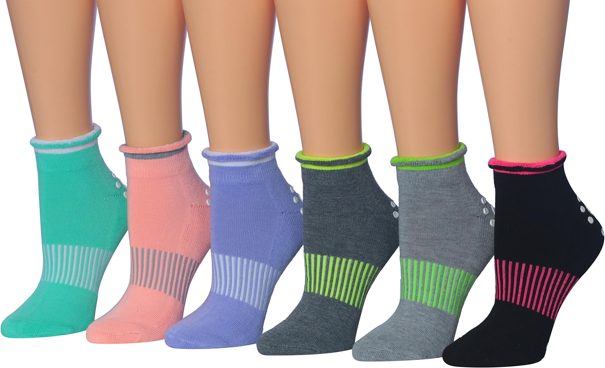 Women's 6 Pairs Cushioned Anti-Skid Non-Slip Silicone-Gripper Socks Home & Hospital For Yoga Pilates & Barre