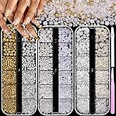 3 Boxes Nail Beads for Nail Art, Silver Gold Flatback Half Pearls Beads for Nails Art, Pearl Nail Charms Gems for Nails, ABS Gold Silver Nails Pearls Ball for Acrylic Nail Tips Manicure DIY