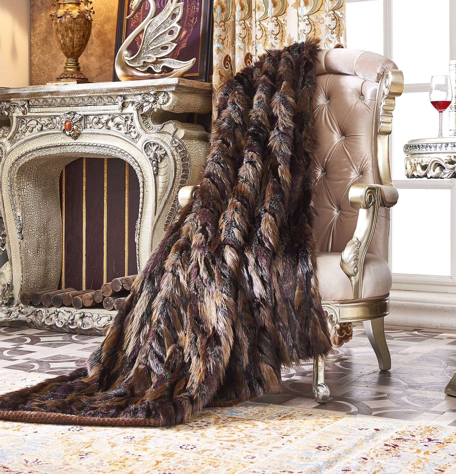 Lindsey Home Fashion Faux Fur Throw, Blankets for Bed Super Soft Fiber, Mink, Wolf, Bear, Coyote, 60"x84", 60"x70", 60"x60" (60x70(INCH), Couper Patch Fox)