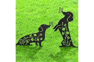 Ouddy Mode 2 Packs Dachshund Garden Decor for Outside, Gardening Dachshund Gifts for Women/Men/Mom/Grandma, Metal Decorative Garden Stakes for Outdoor Lawn Statues Yard Art