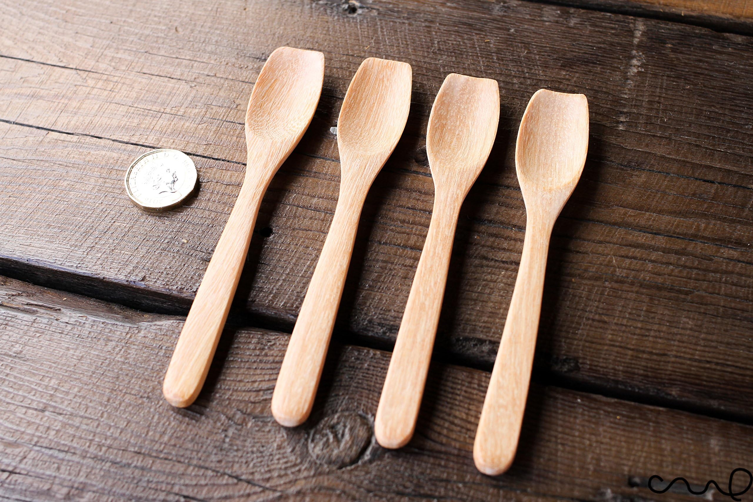 redchocol8® Set of 4 Small Light Colour Wooden Teaspoons Handmade Salt Sugar Spices 13cm