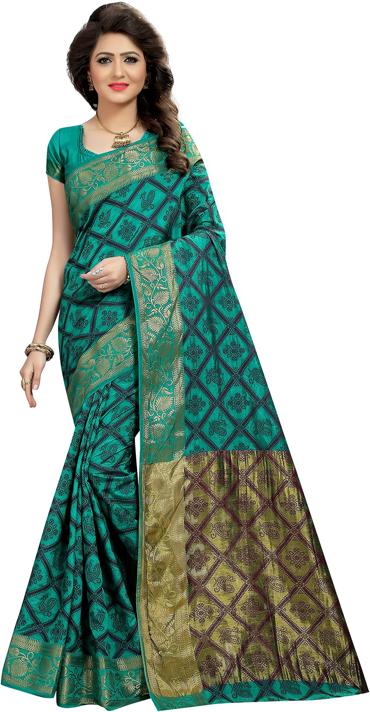 Trendy Store Women's Gorgeous Kanjivaram Silk Saree with Blouse Piece