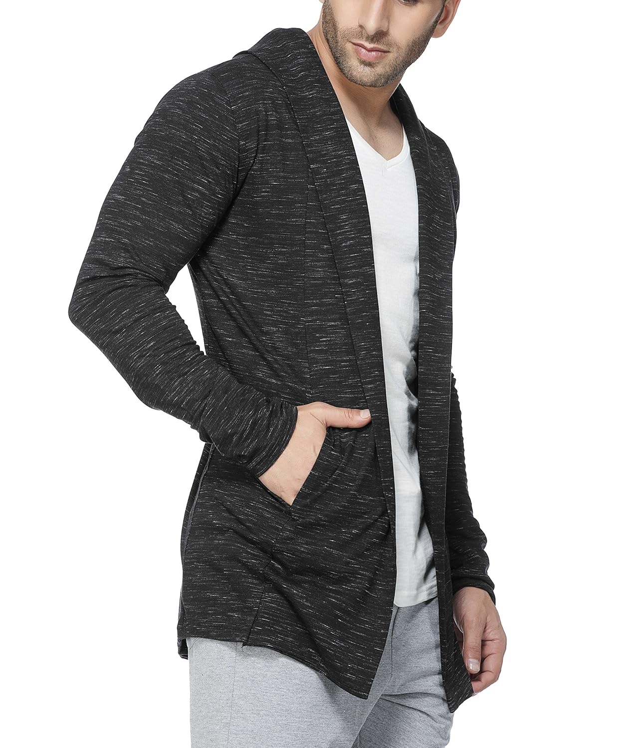 tinted men's cotton blend hooded full sleeve cardigan (tj5407)