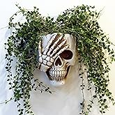 Dolkgy Skull Wall Planter for Home Décor, Resin Skeleton Gothic Planter for Indoor Outdoor Plants Decorations, White Hanging Skull Vase Unique Spooky Face Flower Pot Head Planters