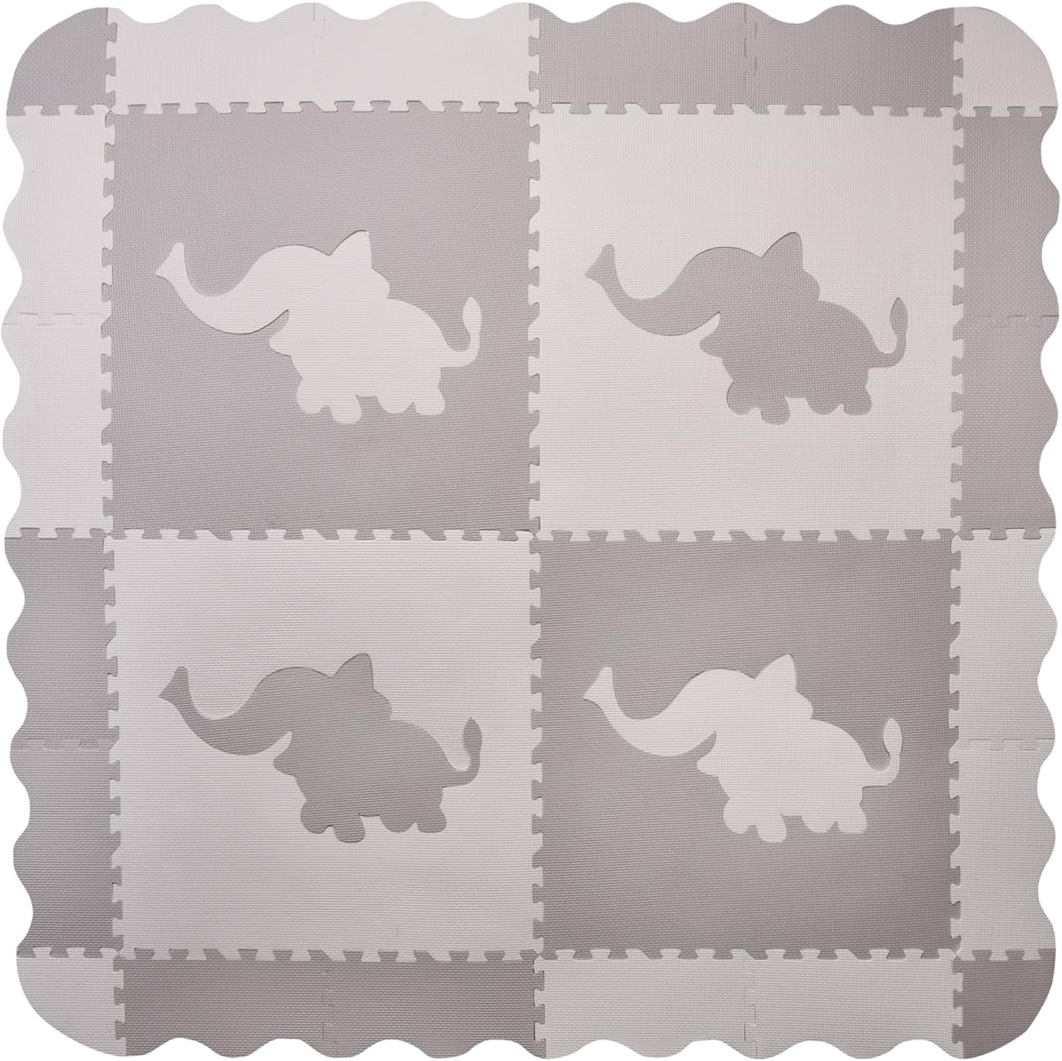 4 Large Grey Interlocking Foam Baby Play Mat with Elephants Tiles Play Mats with Edges. Each