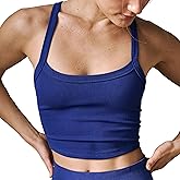 Calmlook Women's Seamless Crop Tank Tops Scoop Neck Ribbed Workout Cami Cute Athletic Sleeveless Racerback Cropped Tank