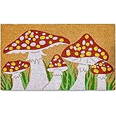 Mushroom Doormat 30x17 Inch, Spring Welcome Mat Coir, Summer Door Mat | Natural Coco Fiber Spring Decor, Pvc Backing, Dirt Scraper, Nature-Inspired Farmhouse Decor, Housewarming Gift, Covered Porch