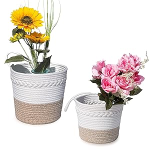 Sun&Glow Hanging Woven Wall Basket- Baskets for Organizing – 2Pcs Set Wall Baskets with 2 Hooks – Premium Wall Baskets – Ultra Thick Braided Gauge – Ideal for Storage, Bathroom Organizing, Home Décor