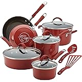 Rachael Ray Cucina Nonstick Cookware Pots and Pans Set, 12 Piece, Cranberry Red