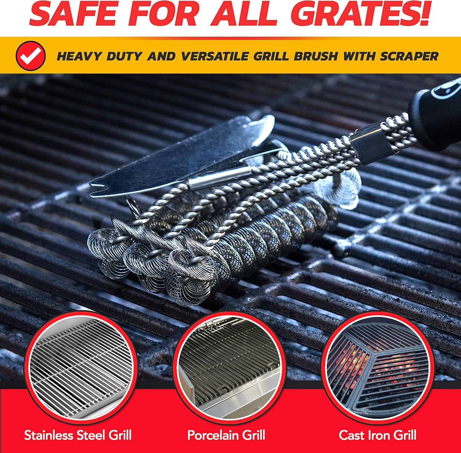 Alpha Grillers Grill Brush Bristle Free. Best Safe BBQ Cleaner with Extra Wide Scraper. Perfect 17 Inch Stainless Steel Tools for All Grill Types, Including Weber. Ideal Barbecue Accessories: Home & Kitchen