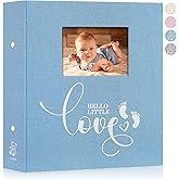 Lanpn Baby Photo Album 4x6 600 Pockets, Linen cover Newborn Bebe Memory Book Photobook Holds 600 Horizontal and Vertical Pictures, Picture Album with Front Window Gift for Boy Girl Baby Shower Blue