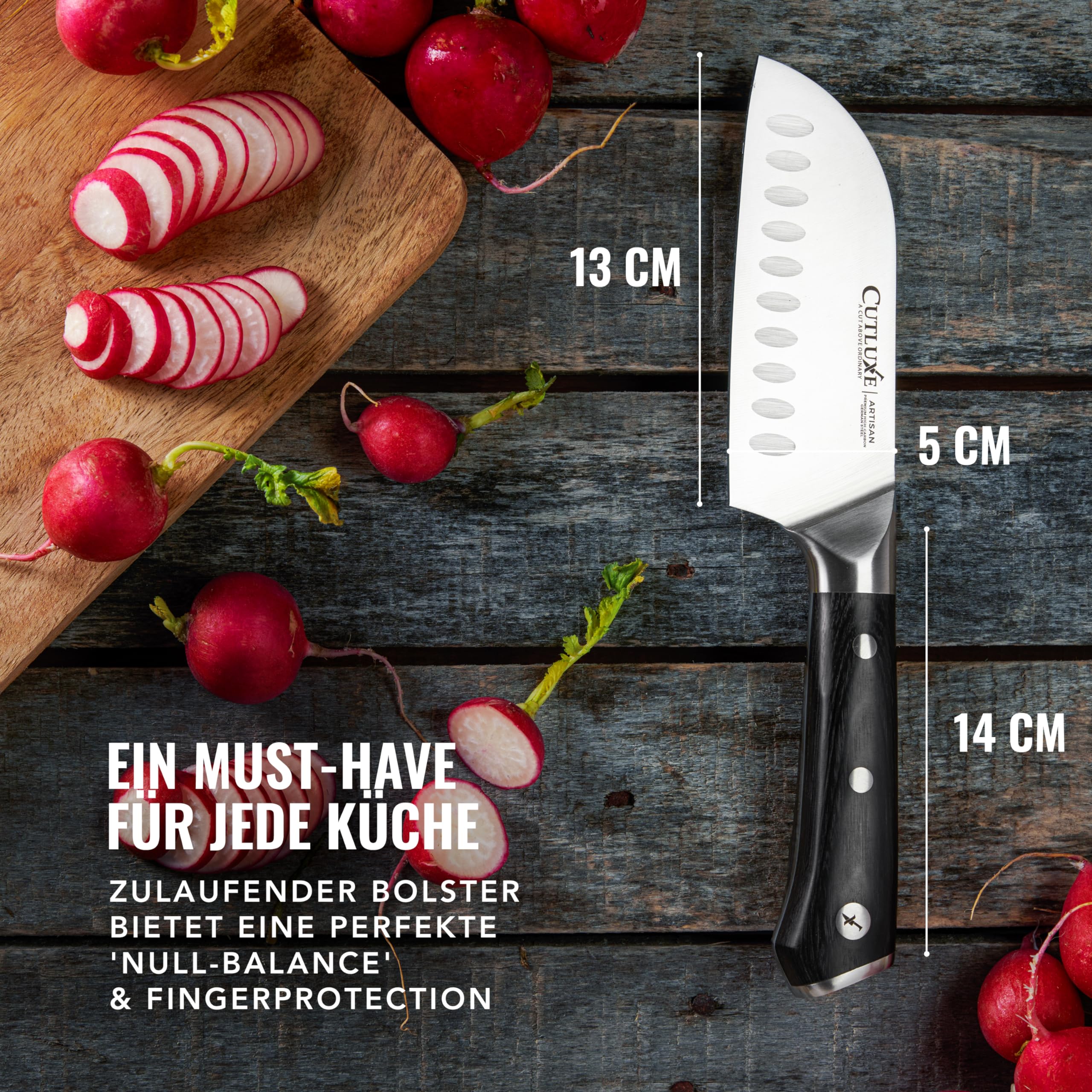 Cutluxe Santoku Messer 13cm – Fischmesser Fleischmesser Sushimesser Küchenmesser – Deutscher Schmiedestahl, Extrem Scharf, Ergonomisches Design 6